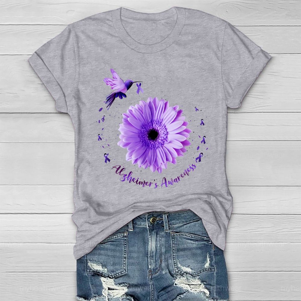 Alzheimer's Awareness Bird Daisy  Healthwear T-shirt