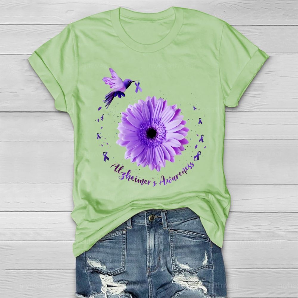 Alzheimer's Awareness Bird Daisy  Healthwear T-shirt