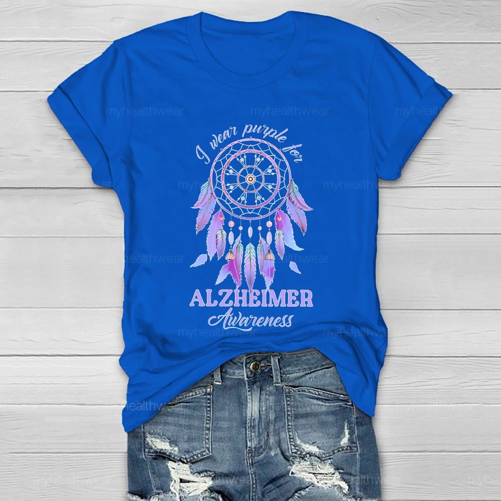 I Wear Purple For Alzheimer Awareness Dreamcatcher  Healthwear T-shirt