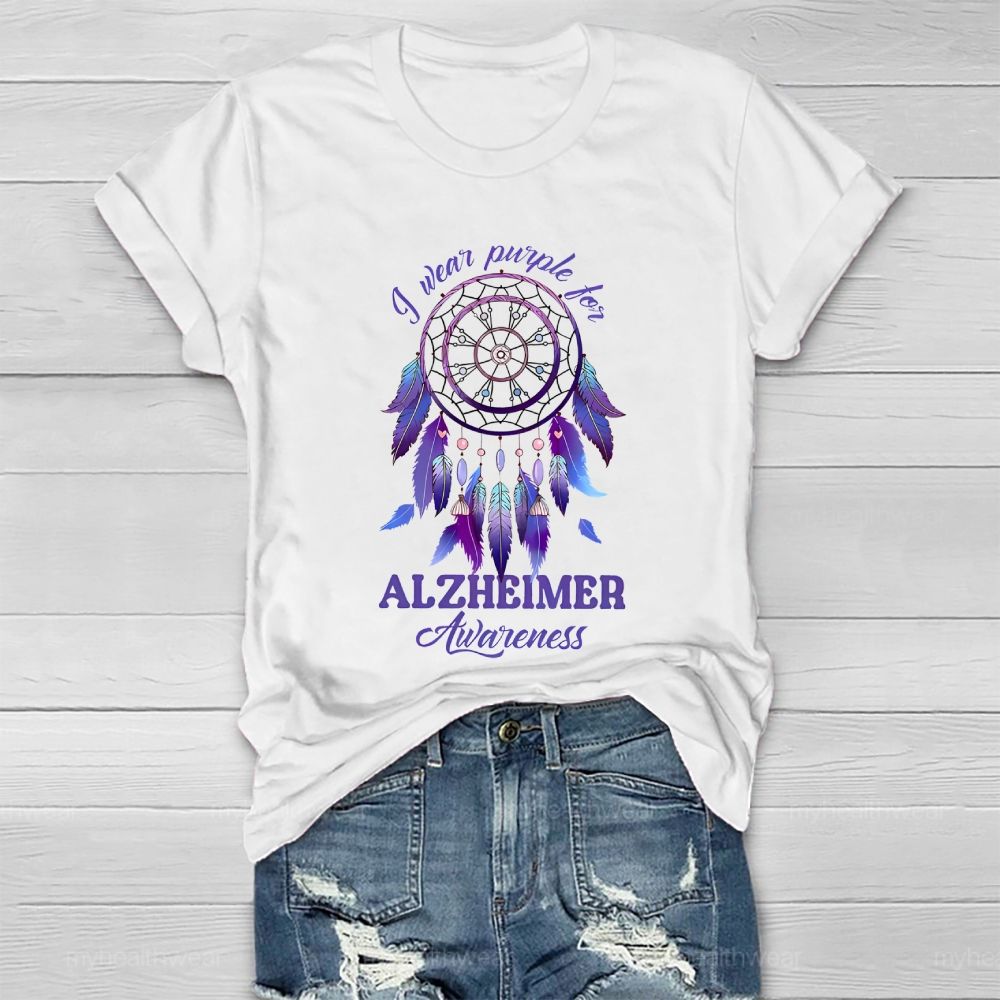 I Wear Purple For Alzheimer Awareness Dreamcatcher  Healthwear T-shirt