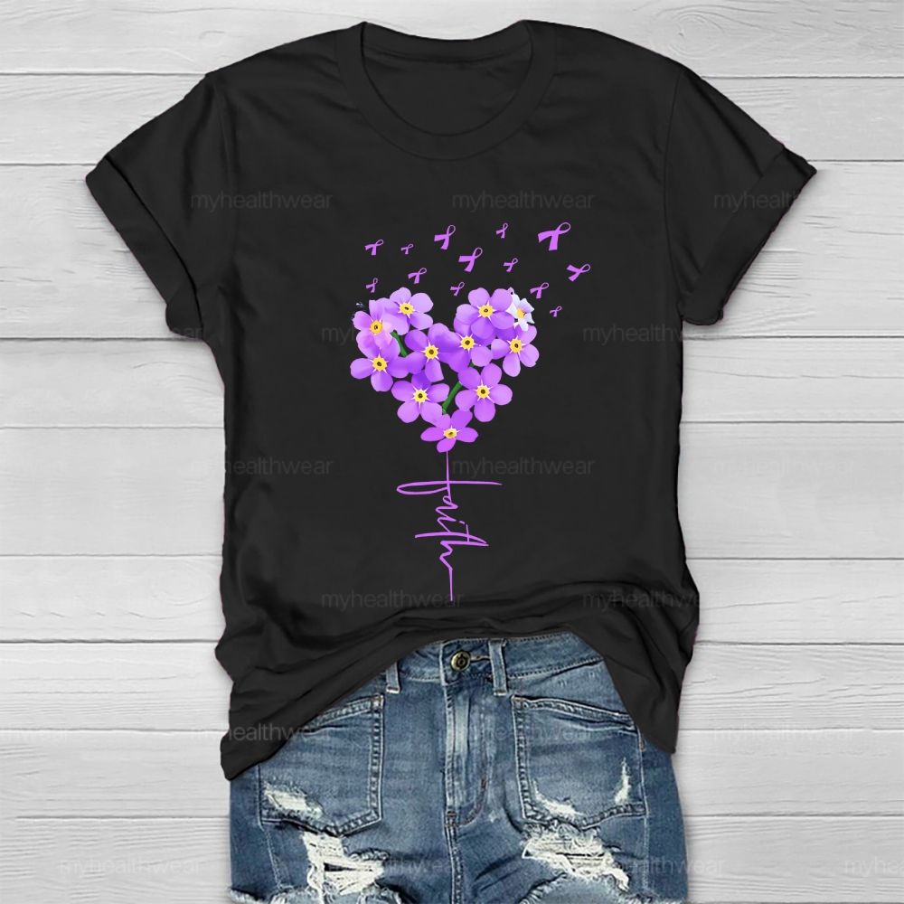 Faith Purple Ribbon Flowers Graphic  Healthwear T-shirt