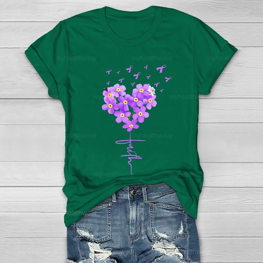 Faith Purple Ribbon Flowers Graphic  Healthwear T-shirt