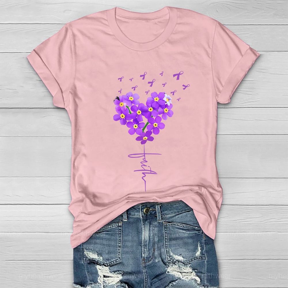 Faith Purple Ribbon Flowers Graphic  Healthwear T-shirt