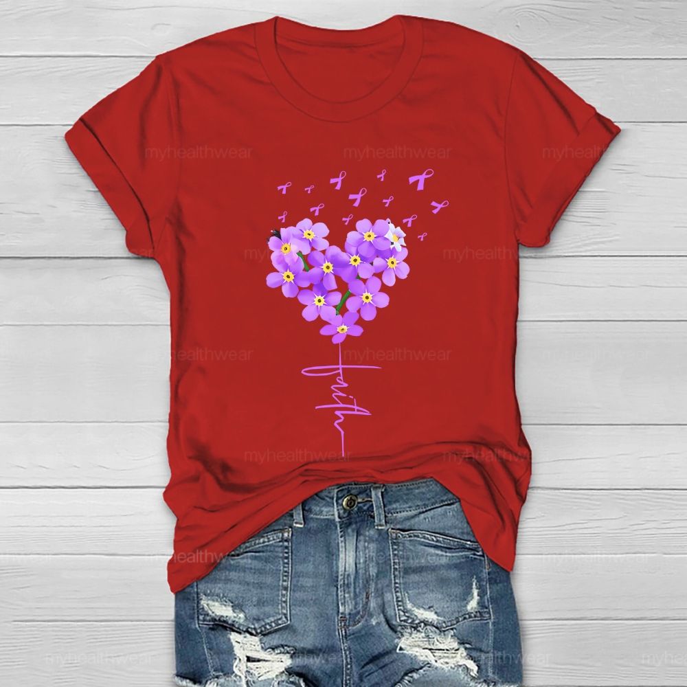 Faith Purple Ribbon Flowers Graphic  Healthwear T-shirt