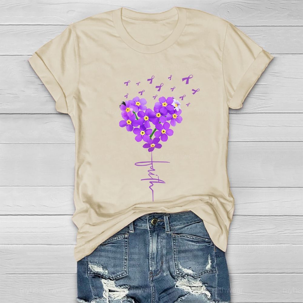 Faith Purple Ribbon Flowers Graphic  Healthwear T-shirt