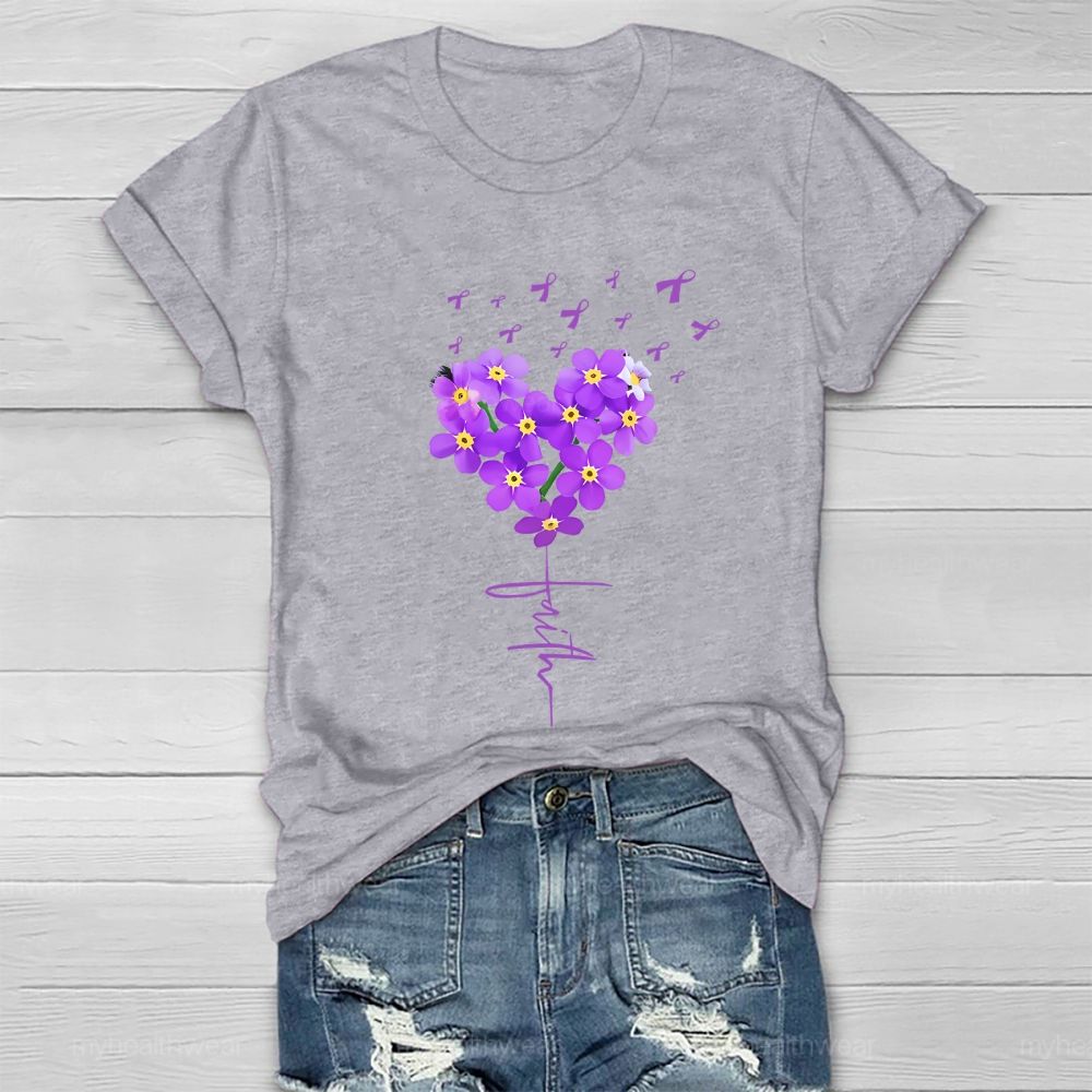 Faith Purple Ribbon Flowers Graphic  Healthwear T-shirt