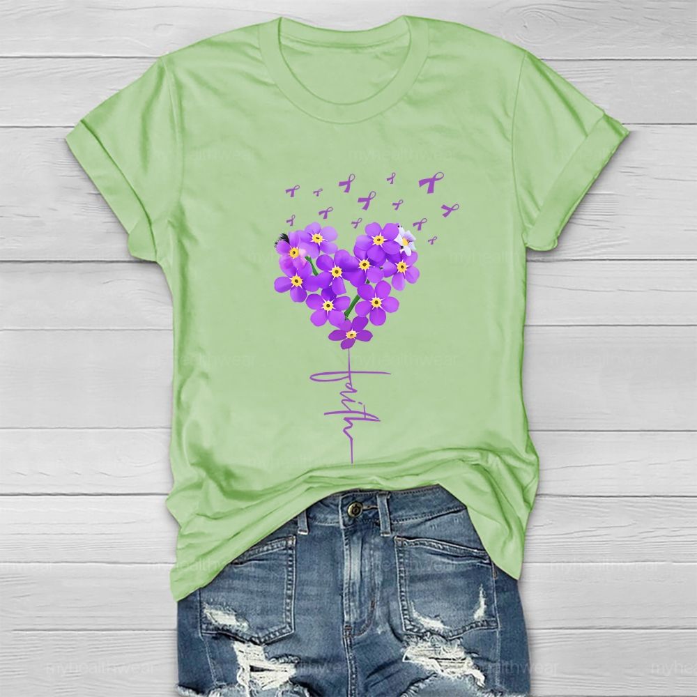 Faith Purple Ribbon Flowers Graphic  Healthwear T-shirt