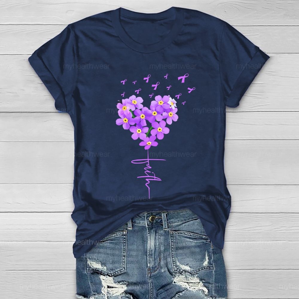 Faith Purple Ribbon Flowers Graphic  Healthwear T-shirt