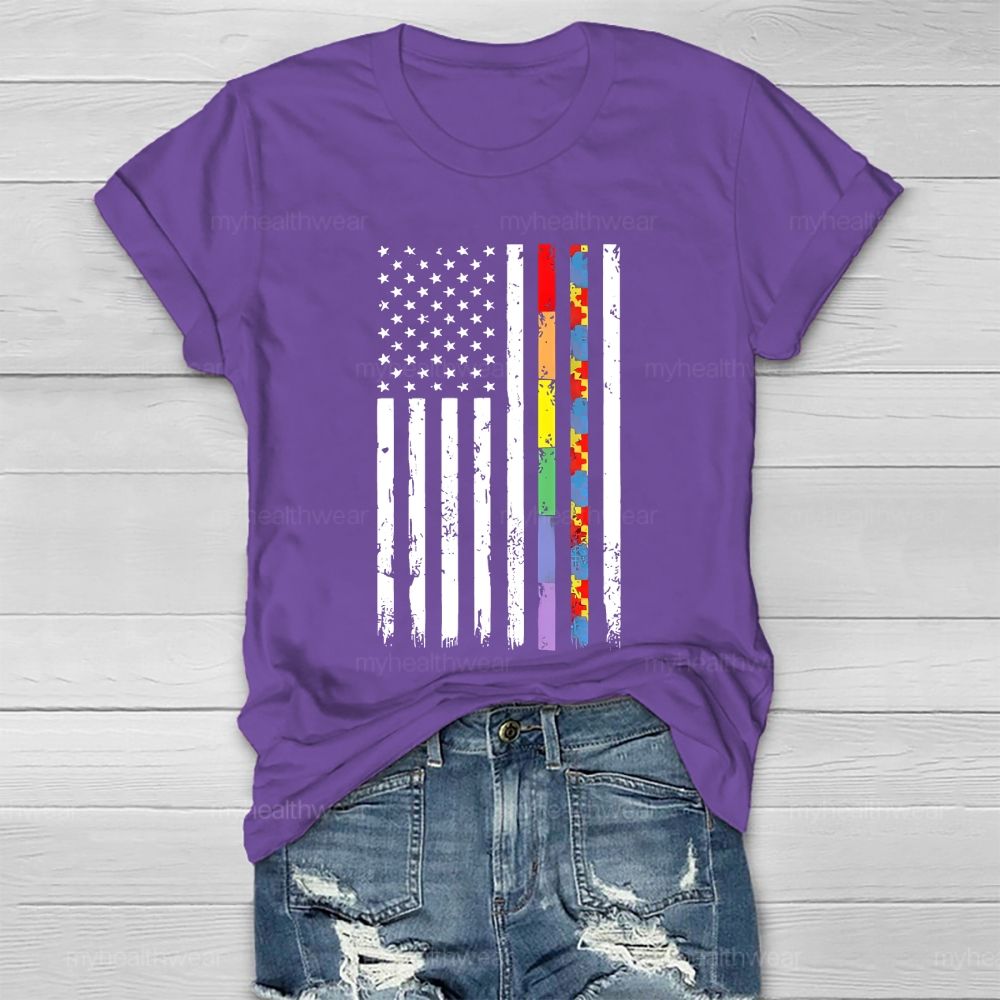 Flag Colorful Puzzle Autism  Healthwear T-shirt