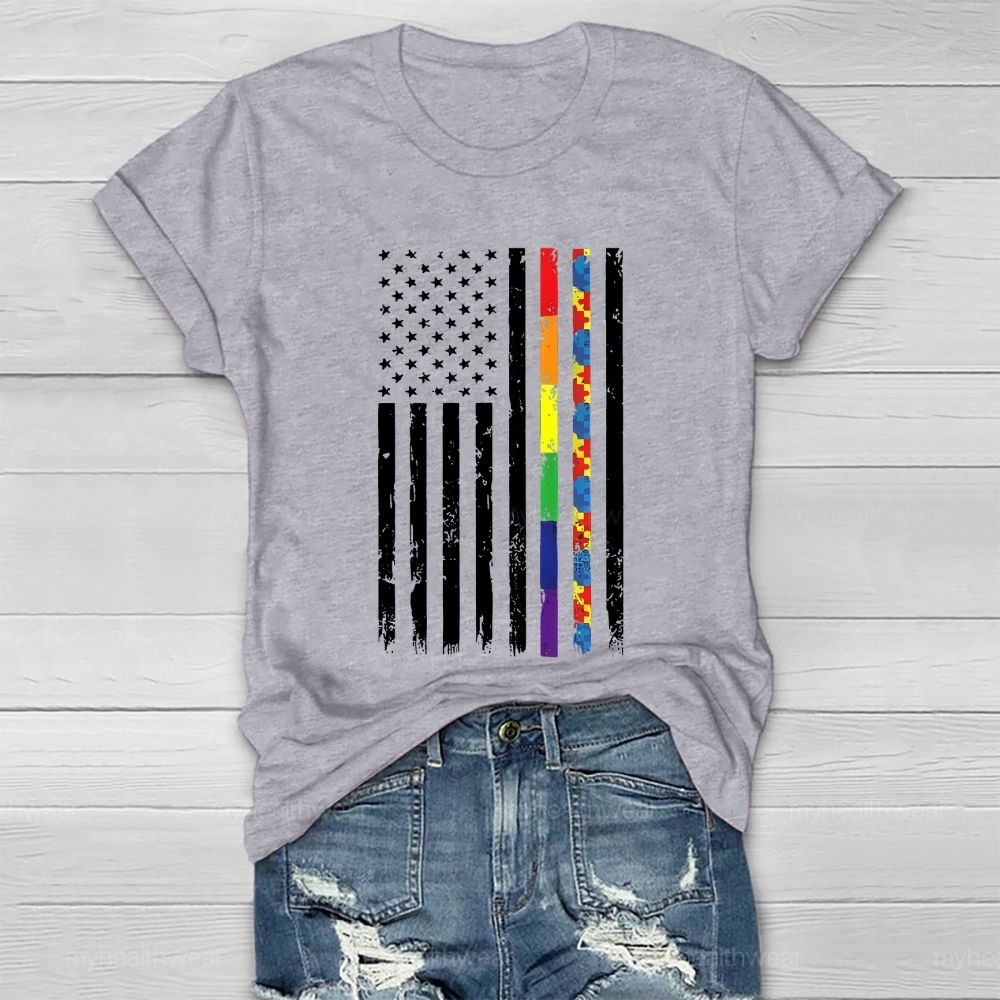 Flag Colorful Puzzle Autism  Healthwear T-shirt
