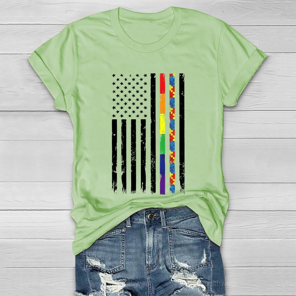 Flag Colorful Puzzle Autism  Healthwear T-shirt