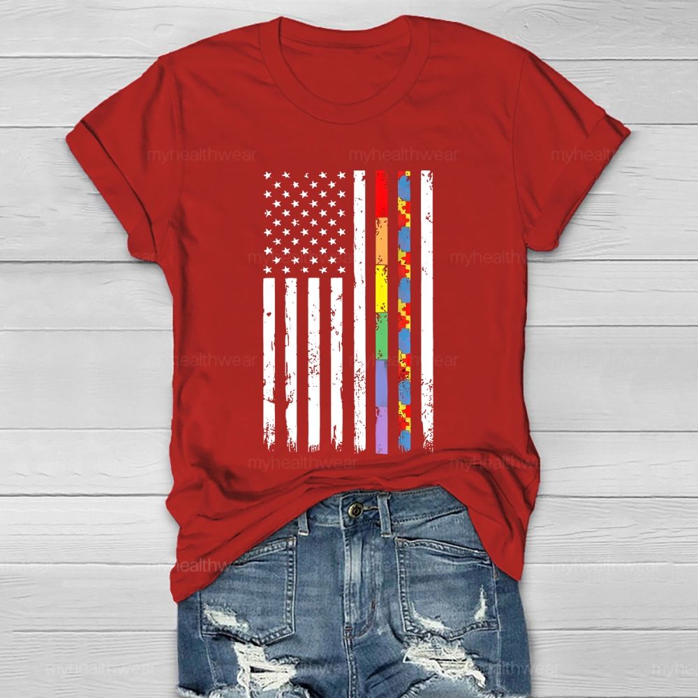 Flag Colorful Puzzle Autism  Healthwear T-shirt