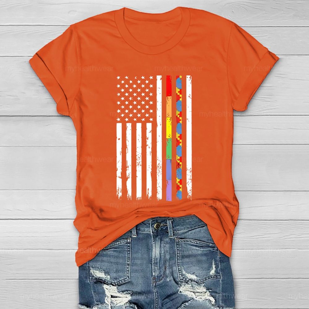 Flag Colorful Puzzle Autism  Healthwear T-shirt