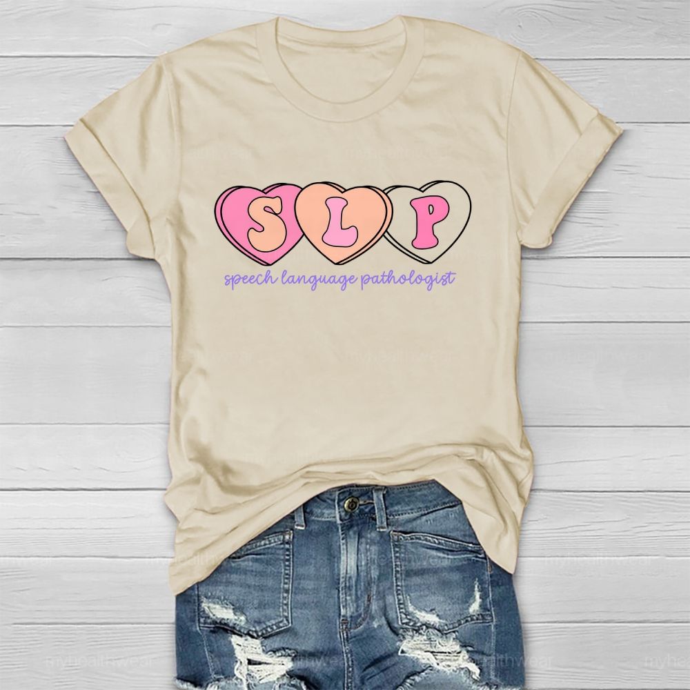 SLP  Speech Language Pathologist Heart Shape  Healthwear T-shirt