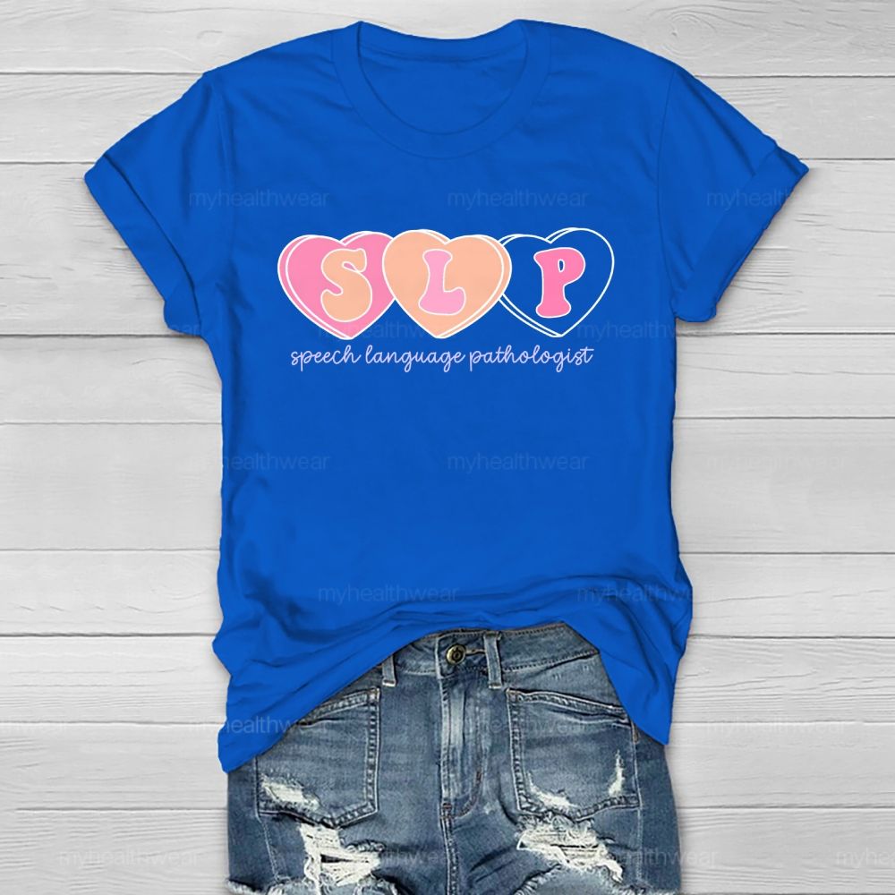 SLP  Speech Language Pathologist Heart Shape  Healthwear T-shirt