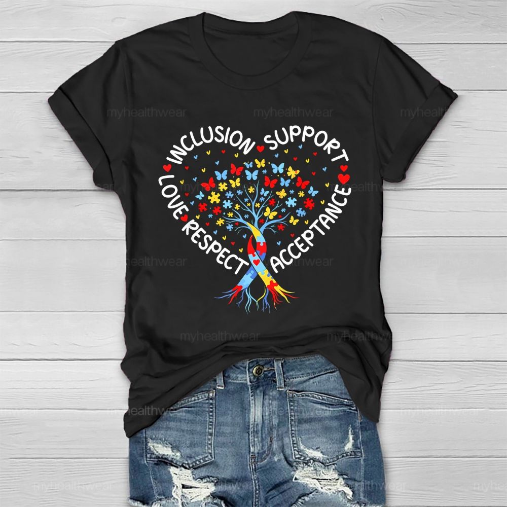 Inclusion  Support  Love  Respect  Acceptance  Butterfly Puzzle  Healthwear T-shirt