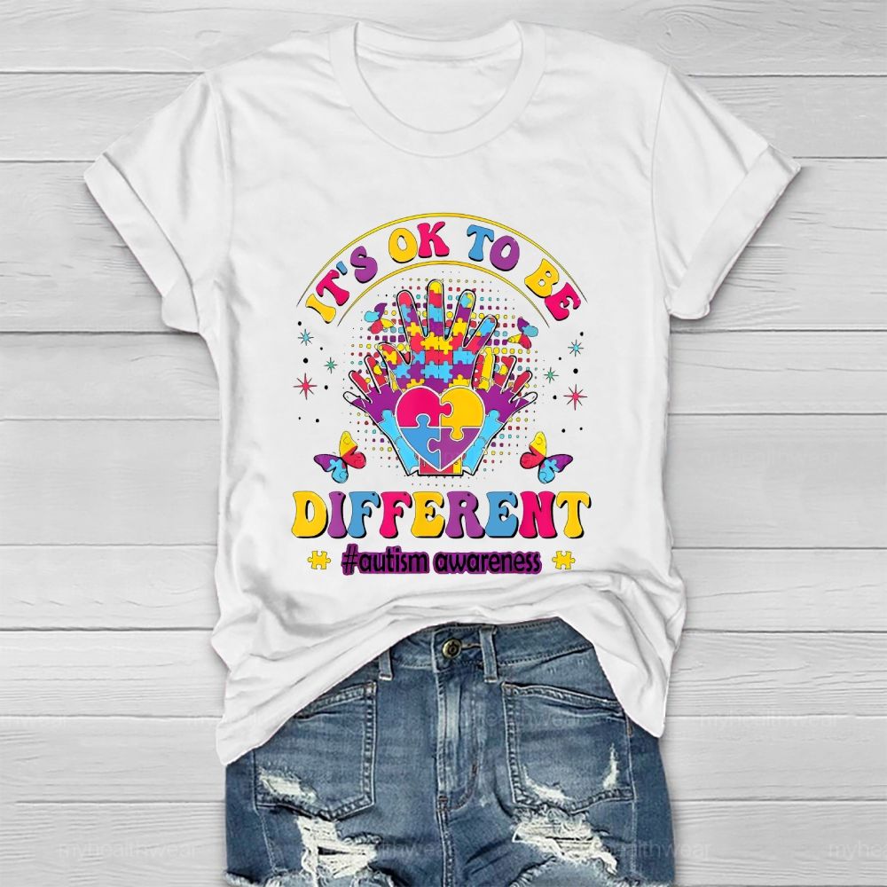 It's Ok To Be Different   Autism Awareness Puzzle Palm  Healthwear T-shirt