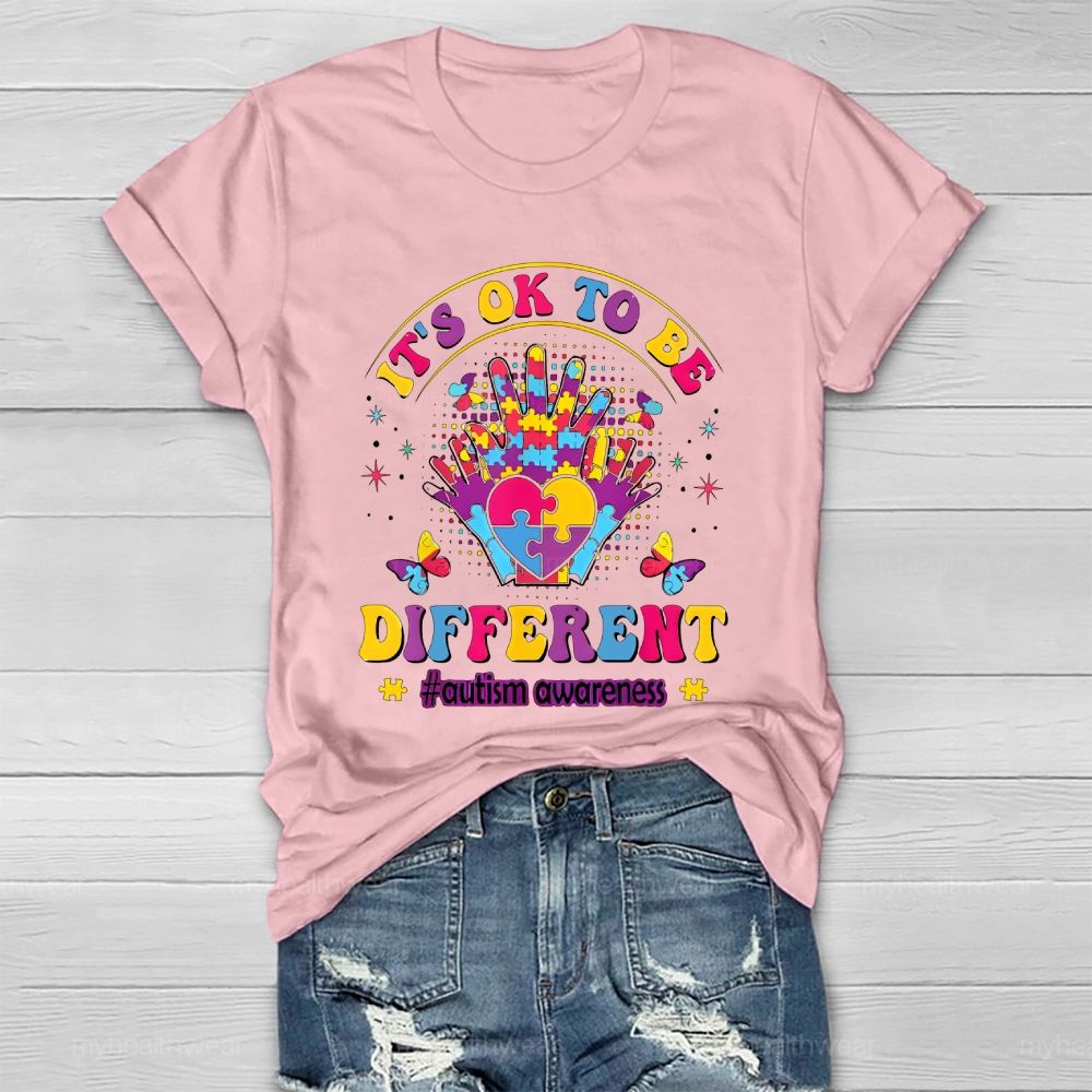 It's Ok To Be Different   Autism Awareness Puzzle Palm  Healthwear T-shirt