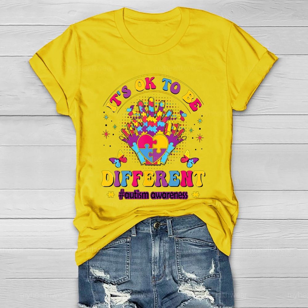 It's Ok To Be Different   Autism Awareness Puzzle Palm  Healthwear T-shirt