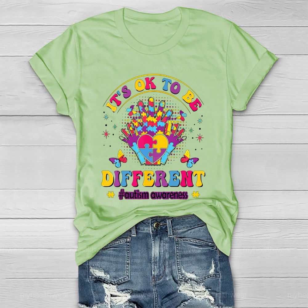 It's Ok To Be Different   Autism Awareness Puzzle Palm  Healthwear T-shirt