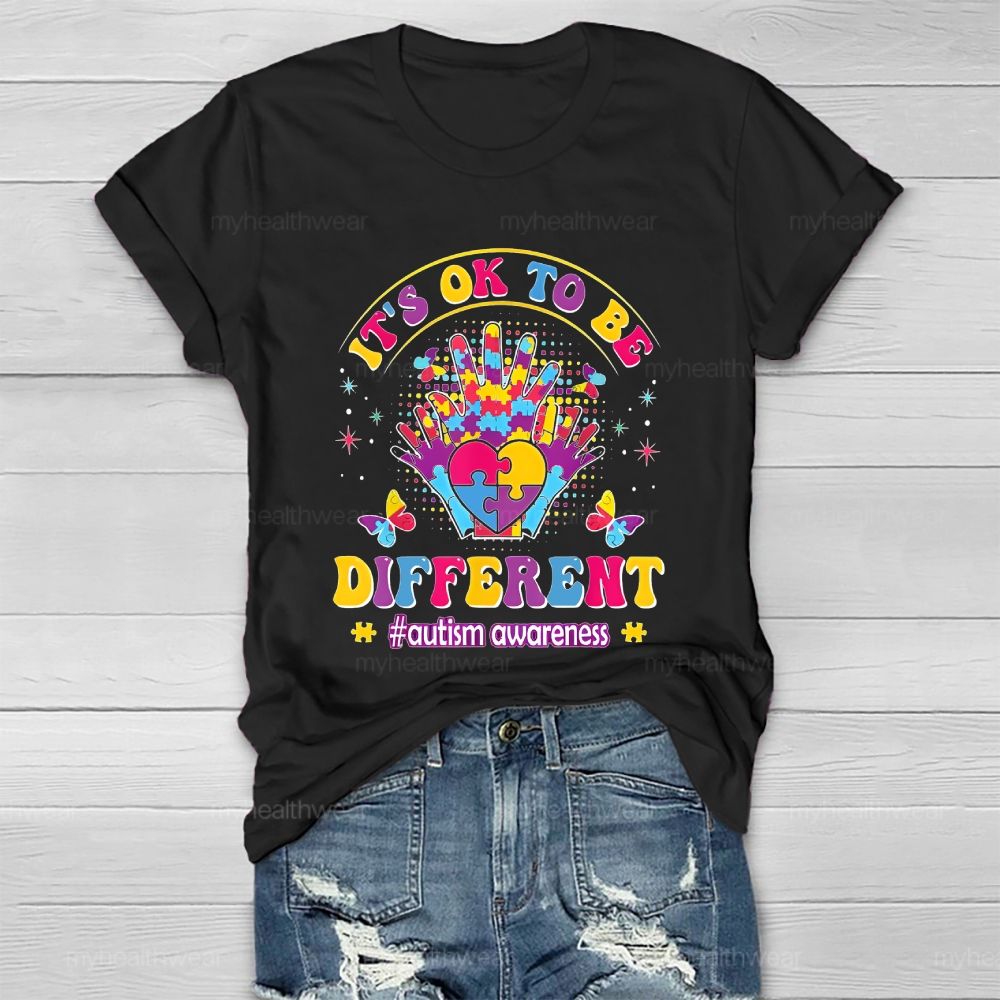 It's Ok To Be Different   Autism Awareness Puzzle Palm  Healthwear T-shirt