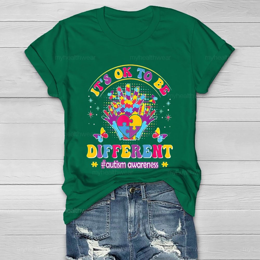 It's Ok To Be Different   Autism Awareness Puzzle Palm  Healthwear T-shirt
