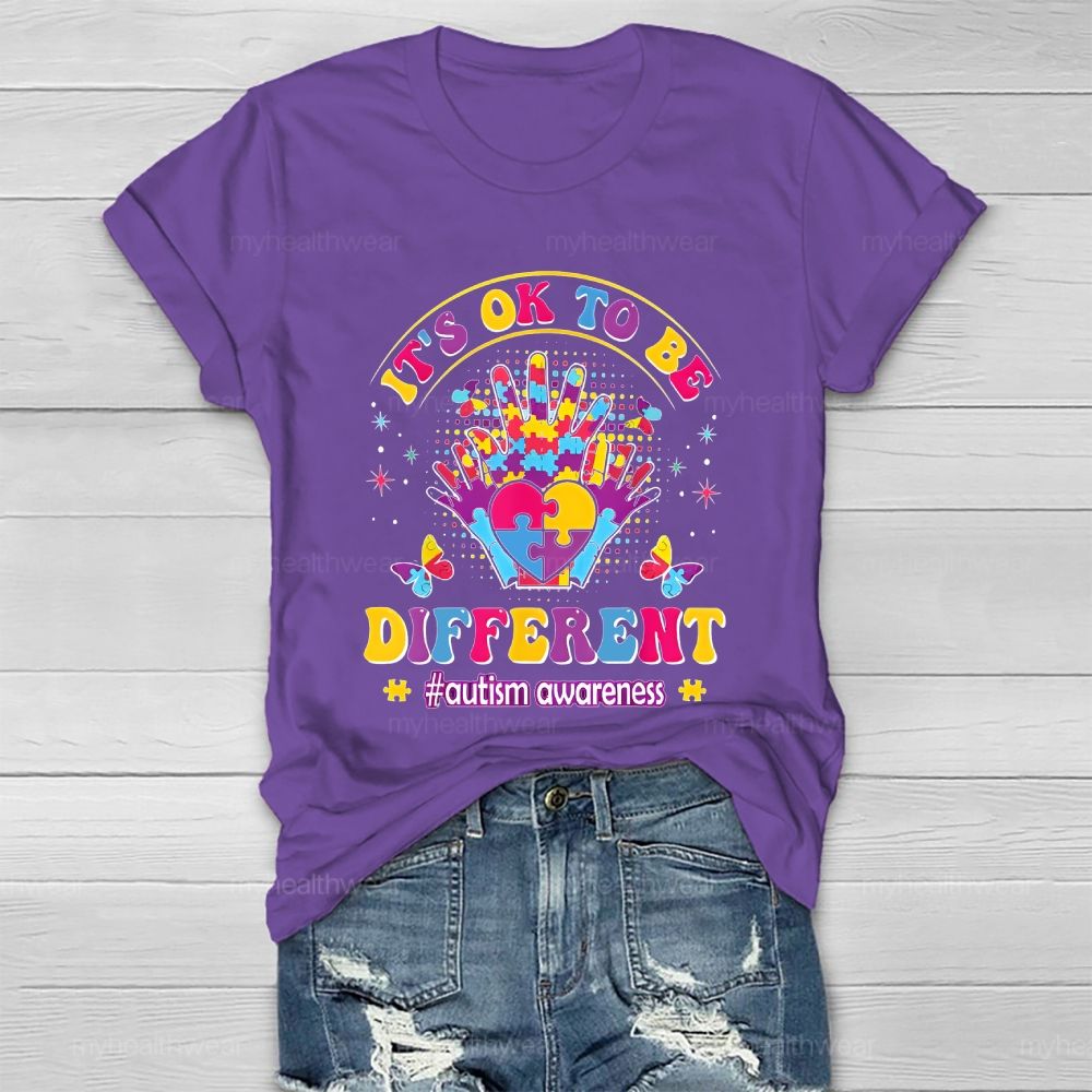 It's Ok To Be Different   Autism Awareness Puzzle Palm  Healthwear T-shirt
