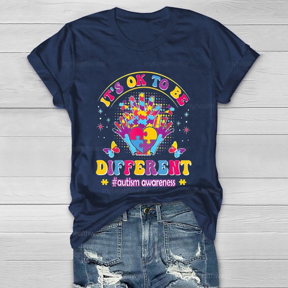 It's Ok To Be Different   Autism Awareness Puzzle Palm  Healthwear T-shirt