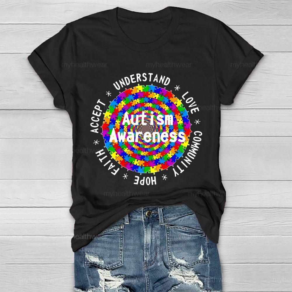 Understand Love Community  Hope Faith Accept   Autism Awareness  Healthwear T-shirt