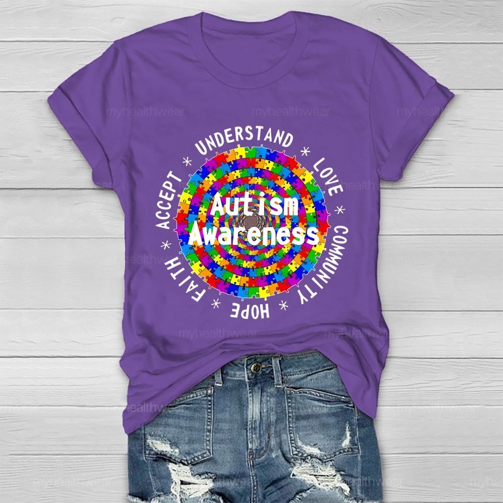 Understand Love Community  Hope Faith Accept   Autism Awareness  Healthwear T-shirt