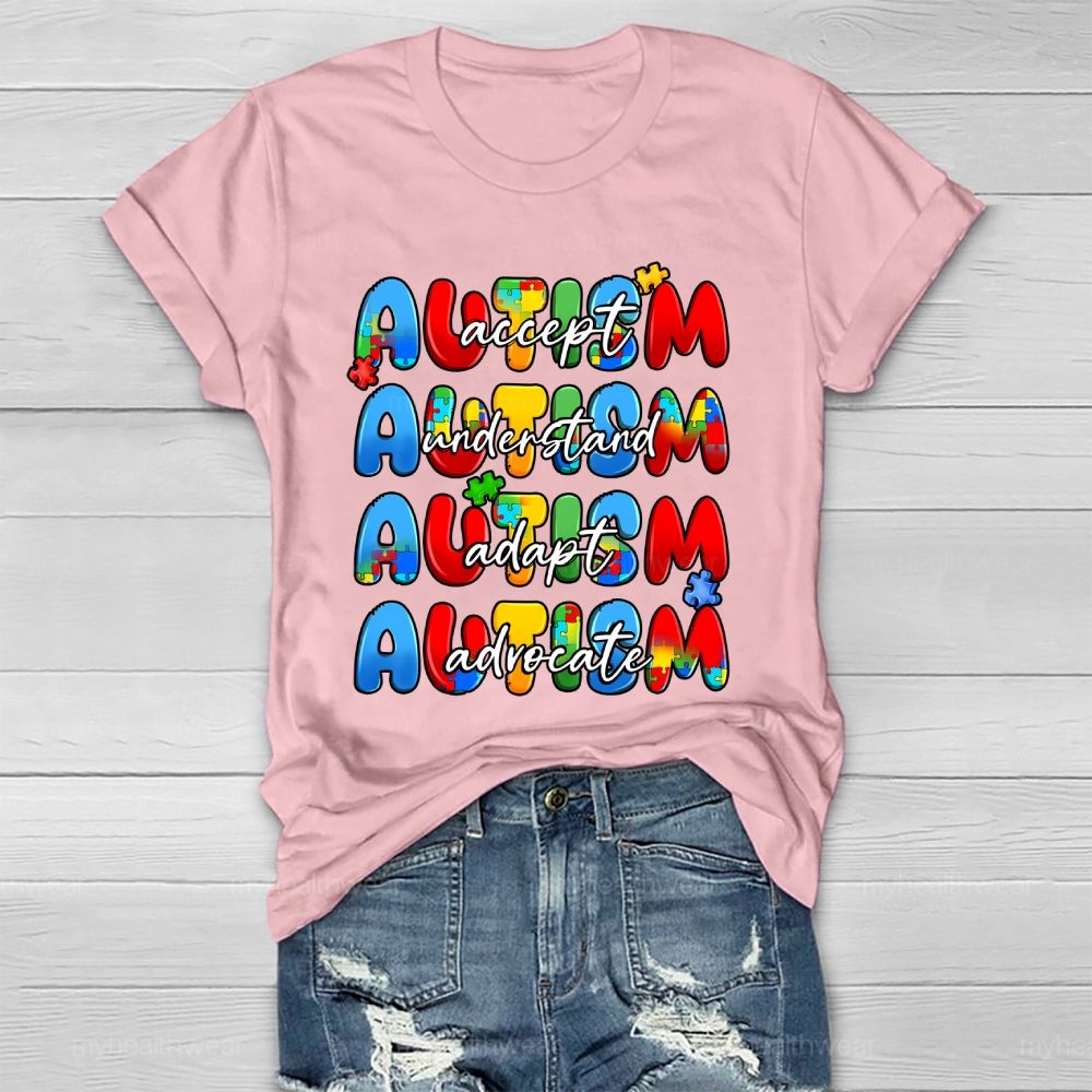 Accept Understand Adapt Advocate Puzzle Letters Healthwear T-shirt
