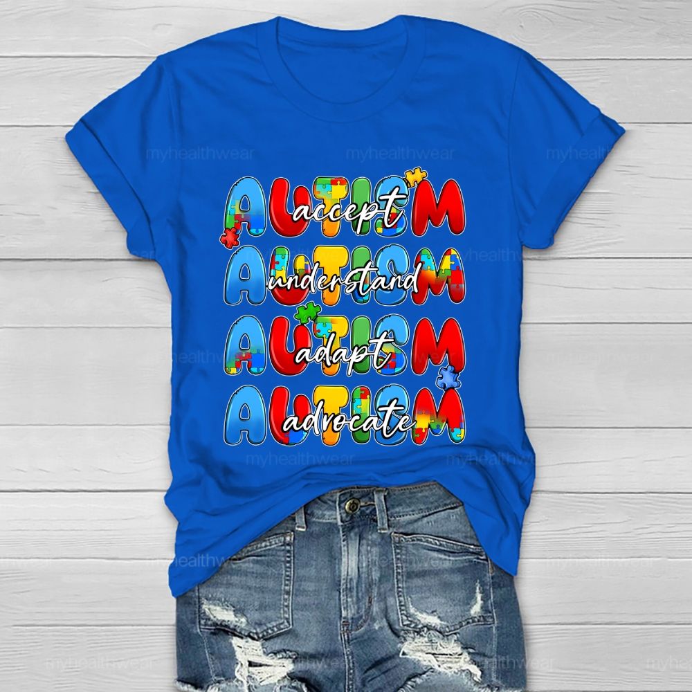 Accept Understand Adapt Advocate Puzzle Letters Healthwear T-shirt