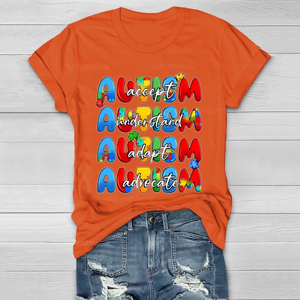 Accept Understand Adapt Advocate Puzzle Letters Healthwear T-shirt
