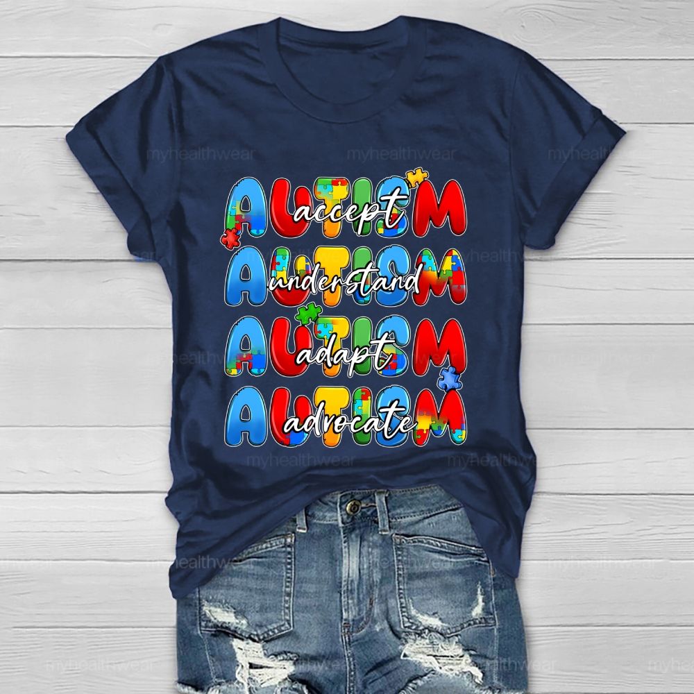 Accept Understand Adapt Advocate Puzzle Letters Healthwear T-shirt