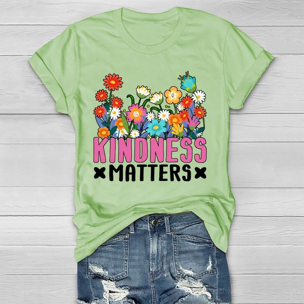 Kindness Matters Flowers Pattern  Healthwear T-shirt