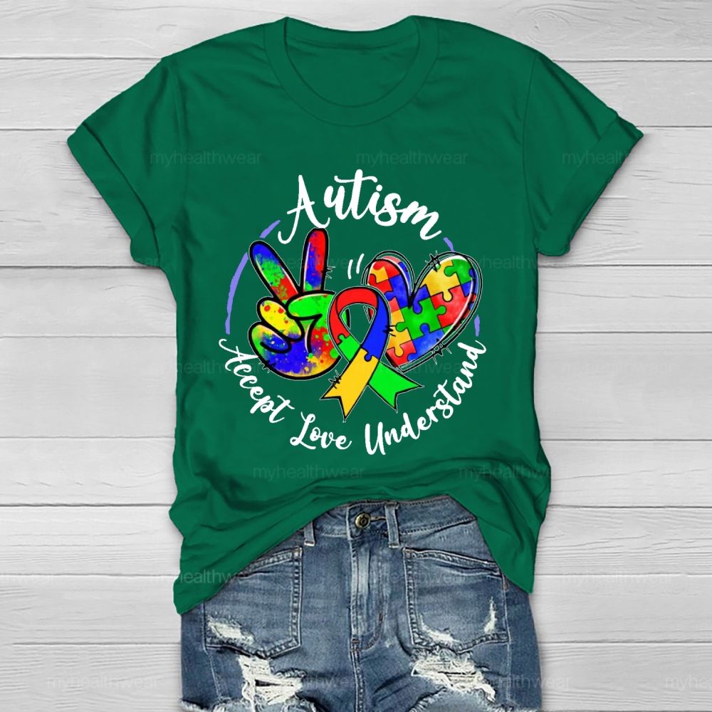 Autism Accept Love Understand  Puzzle  Pattern  Healthwear T-shirt