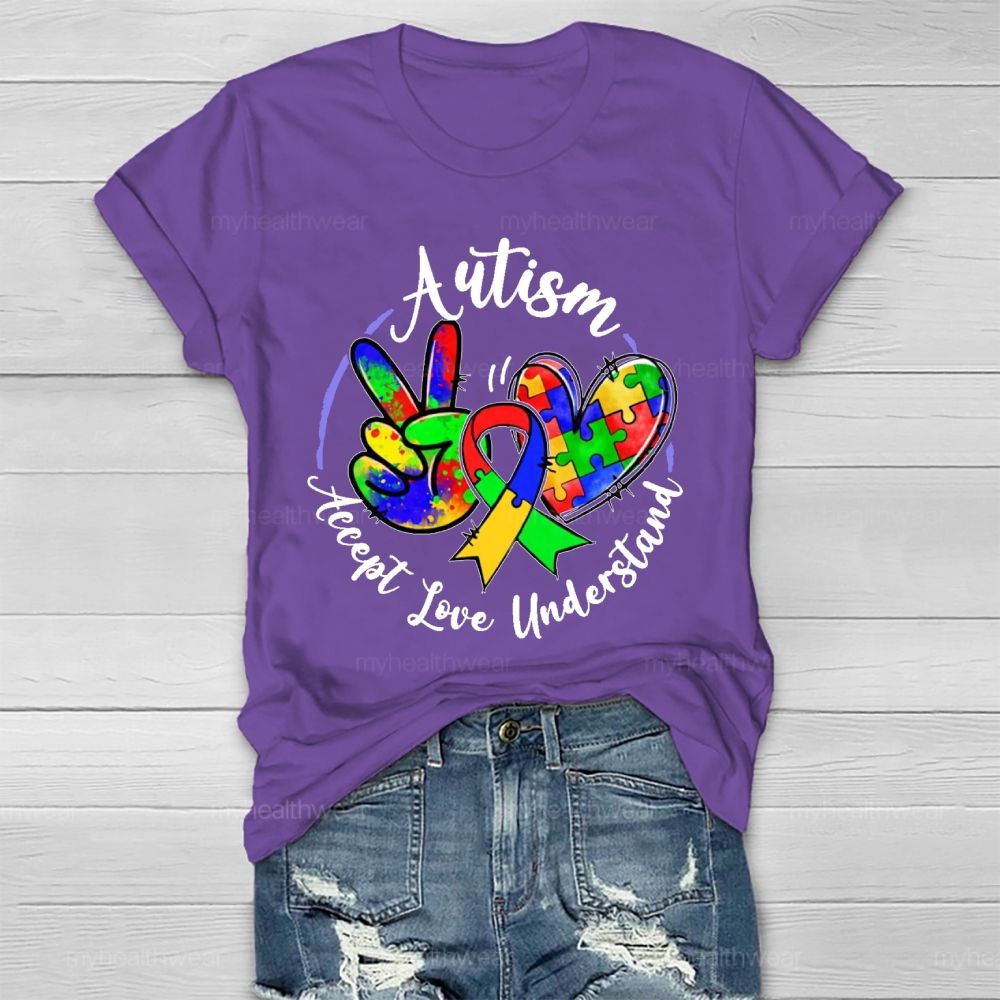 Autism Accept Love Understand  Puzzle  Pattern  Healthwear T-shirt