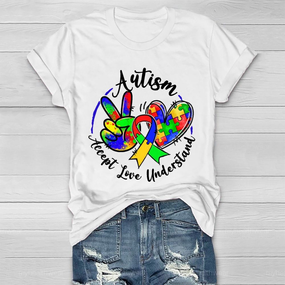 Autism Accept Love Understand  Puzzle  Pattern  Healthwear T-shirt