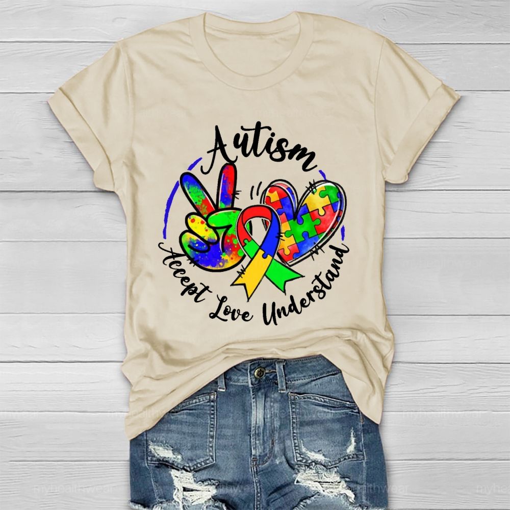 Autism Accept Love Understand  Puzzle  Pattern  Healthwear T-shirt