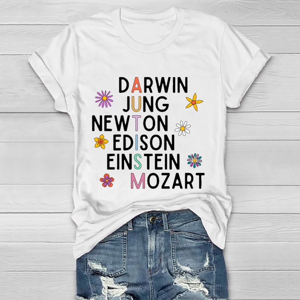 Darwin Jung Newton Edison Einstein Mozart  Flowers  Healthwear T-shirt