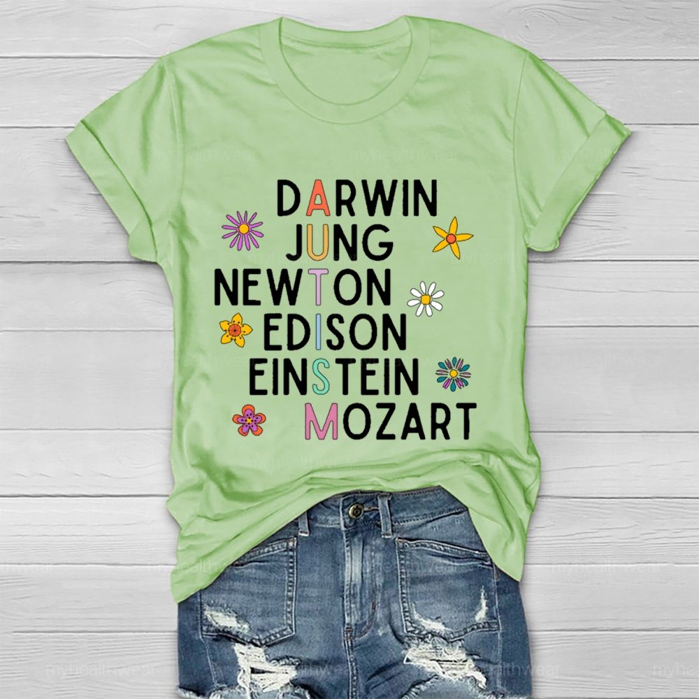 Darwin Jung Newton Edison Einstein Mozart  Flowers  Healthwear T-shirt