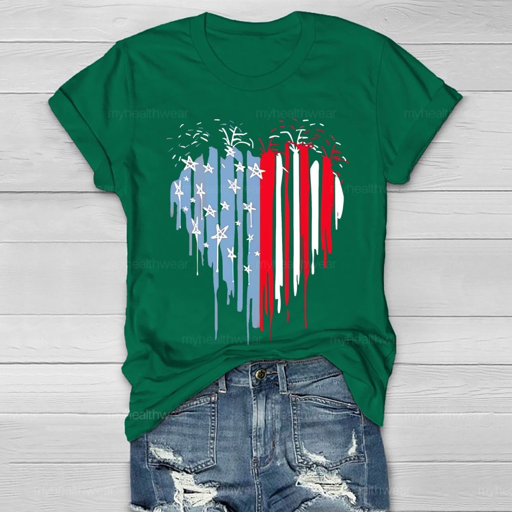 Flag Star Heart Shape  Healthwear T-shirt