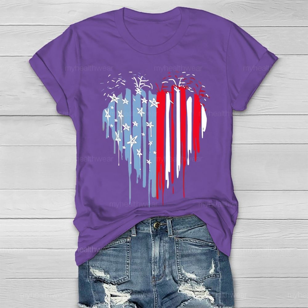 Flag Star Heart Shape  Healthwear T-shirt