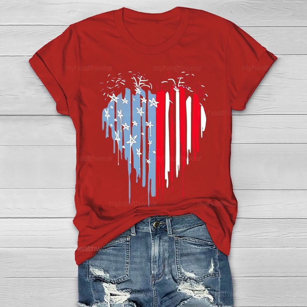Flag Star Heart Shape  Healthwear T-shirt