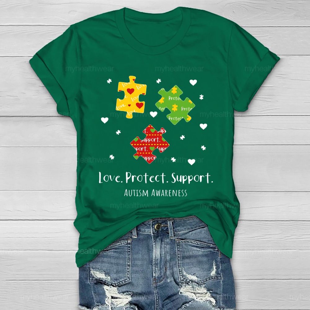 Love  Protect Support  Autism Awareness   Healthwear T-shirt