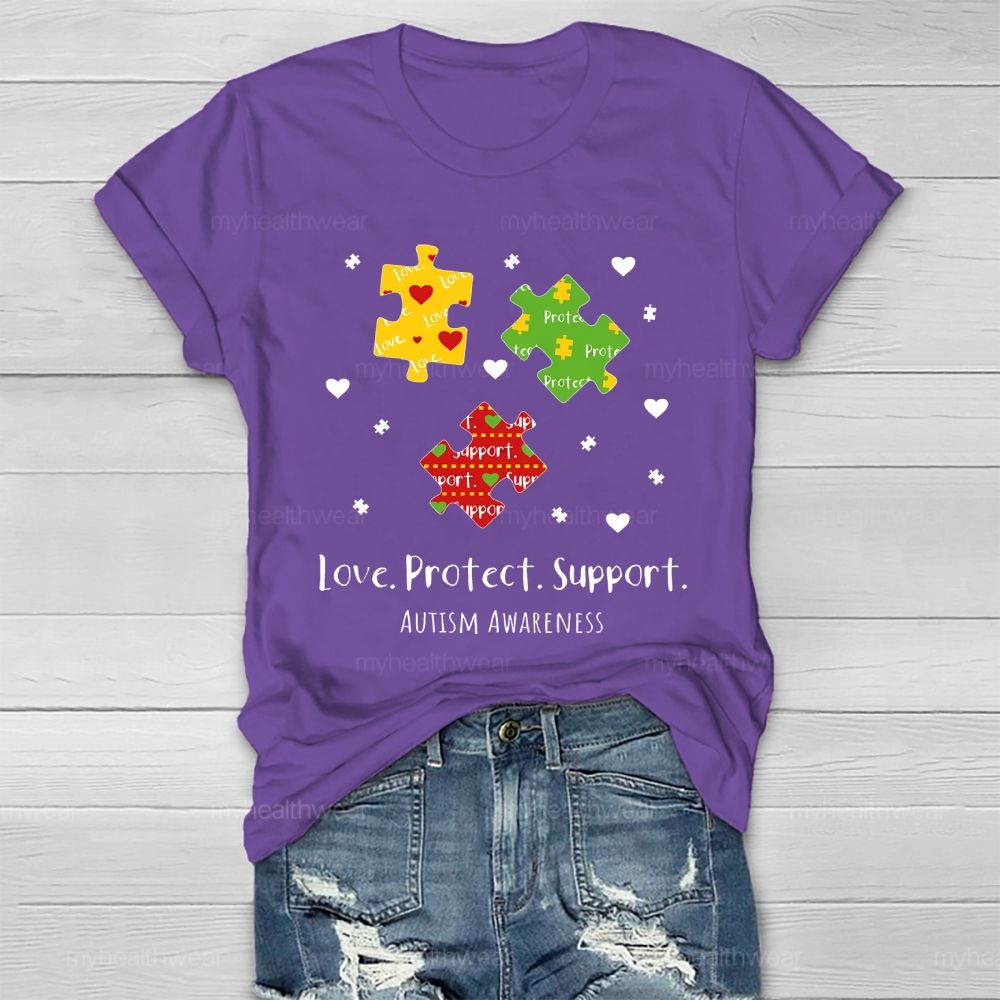 Love  Protect Support  Autism Awareness   Healthwear T-shirt
