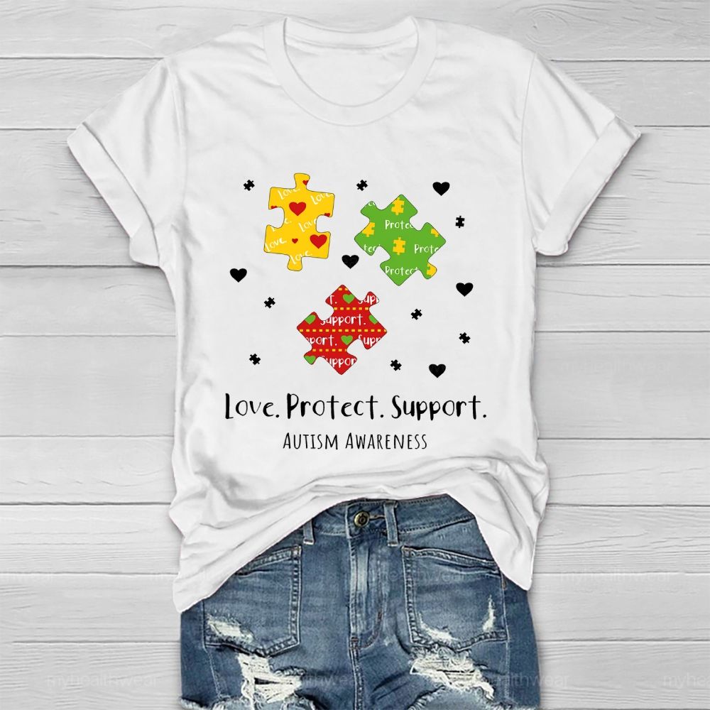 Love  Protect Support  Autism Awareness   Healthwear T-shirt