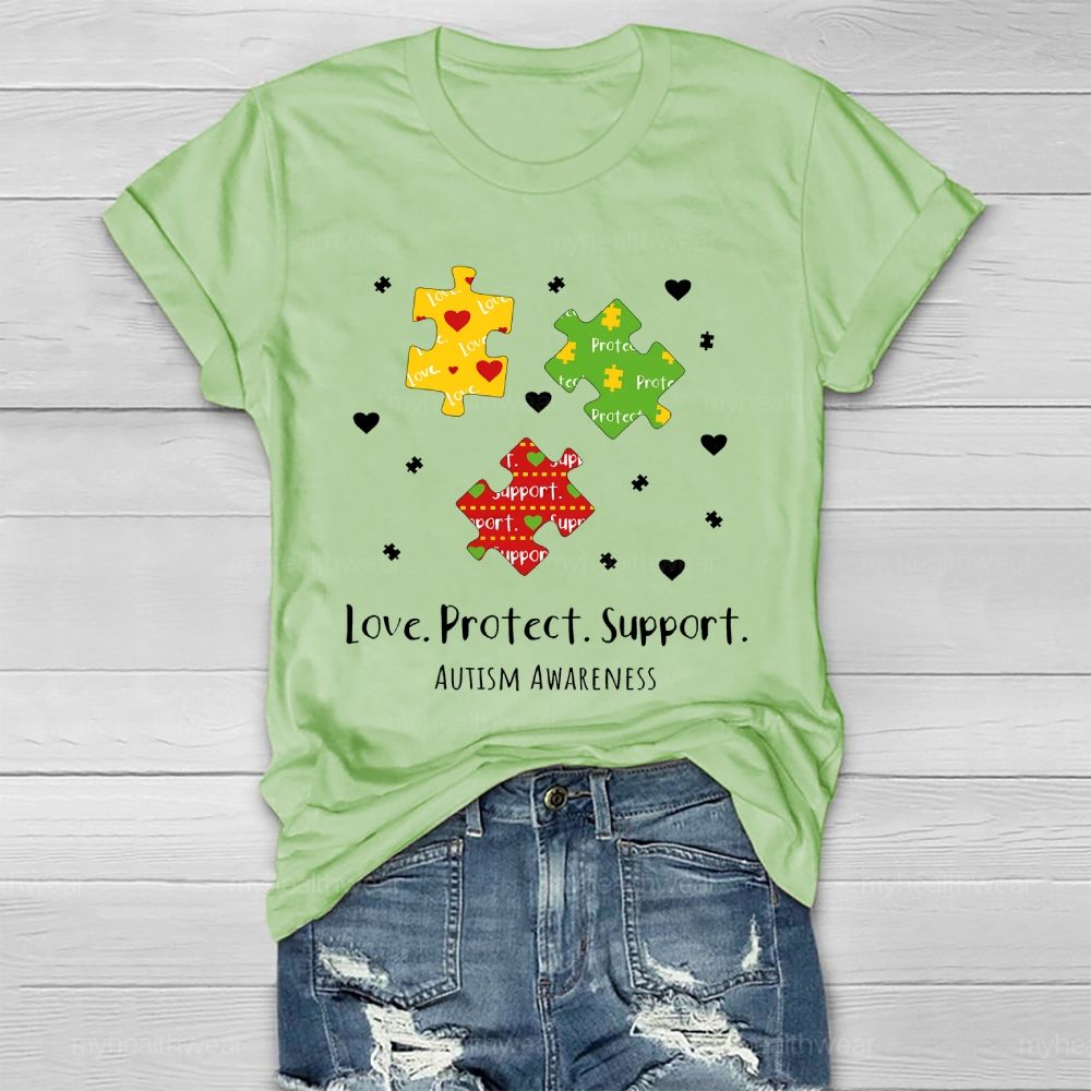 Love  Protect Support  Autism Awareness   Healthwear T-shirt