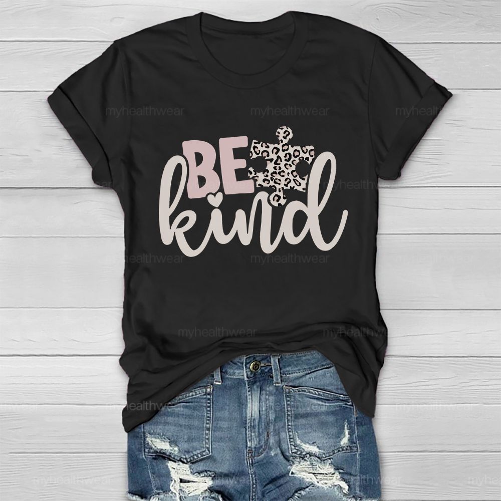 Be Kind Leopard Print Puzzle  Healthwear T-shirt