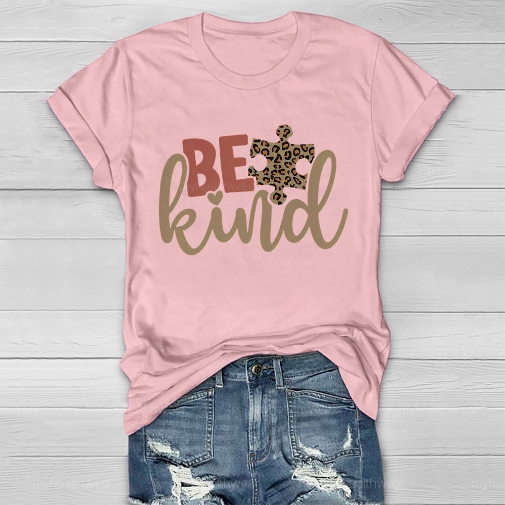 Be Kind Leopard Print Puzzle  Healthwear T-shirt